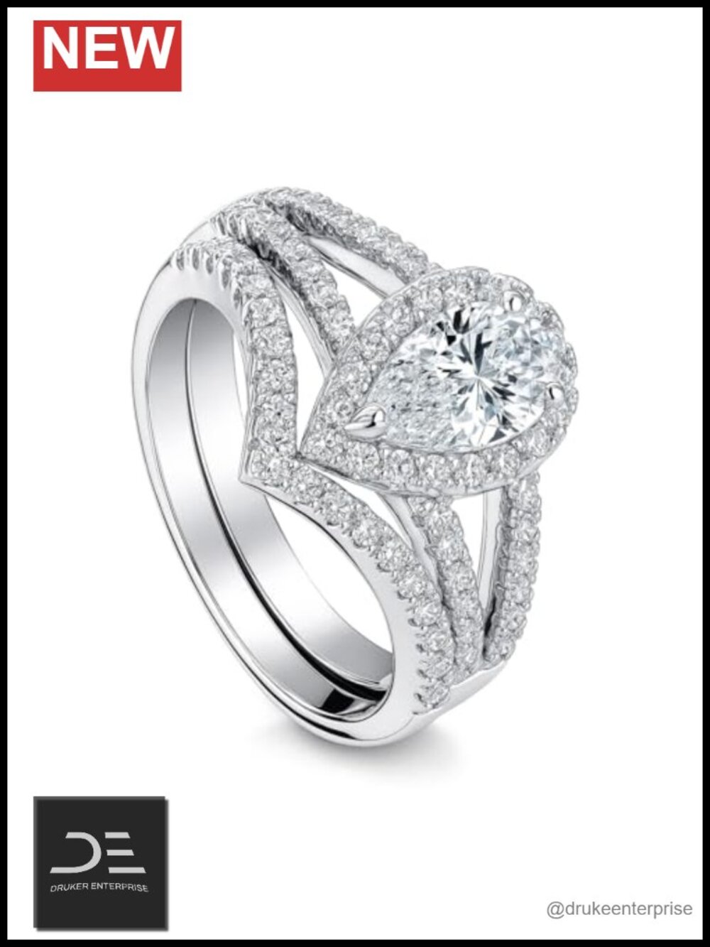 Sterling Silver CZ Halo Wishbone Ring Set Engagement Promise Wedding